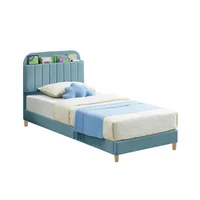 Base Cama con Espaldar + Colchon 1 Pillow Sencillo Infantil Fenix 100x190x115 Azul Claro