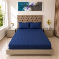 Protector De Colchón Acolchado Cama Semidoble + Fundas De Almohada Azul