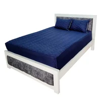 Protector de Colchón Acolchado Cama Doble + Fundas de Almohada Azul