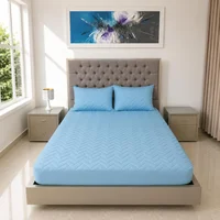 Protector de Colchón Acolchado Cama Sencilla + Fundas de Almohada Celeste