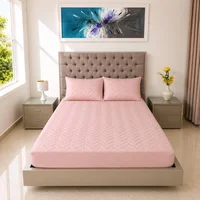 Protector De Colchón Acolchado Cama King + Fundas De Almohada Rosado