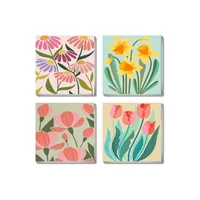 Cuatro Pack Pintura Por Números para Adultos con Marco y Flores Fácil DIY Set de Pintura Acrílica 8x