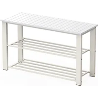 Banco Organizador Blanco con Asiento Resistente para Entrada y Zapatos