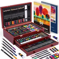 Set de Arte de 175 Piezas con 2 Bloques Pinturas Lápices y Madera