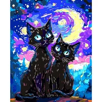 Kit De Pintura Por Números Yunnuo Para Adultos Gatos Negros 16x20