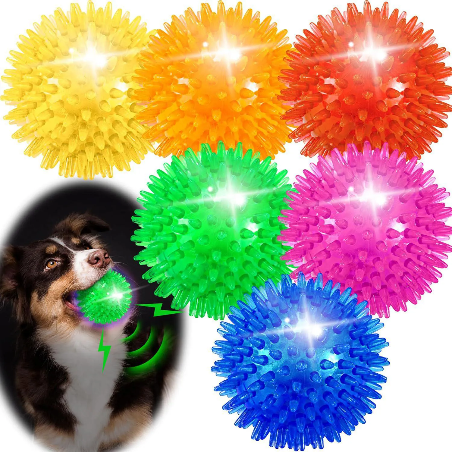 Paquete De 6 Pelotas Para Perros Con Sonido Y Luz Que Estimulan El Juego Activo