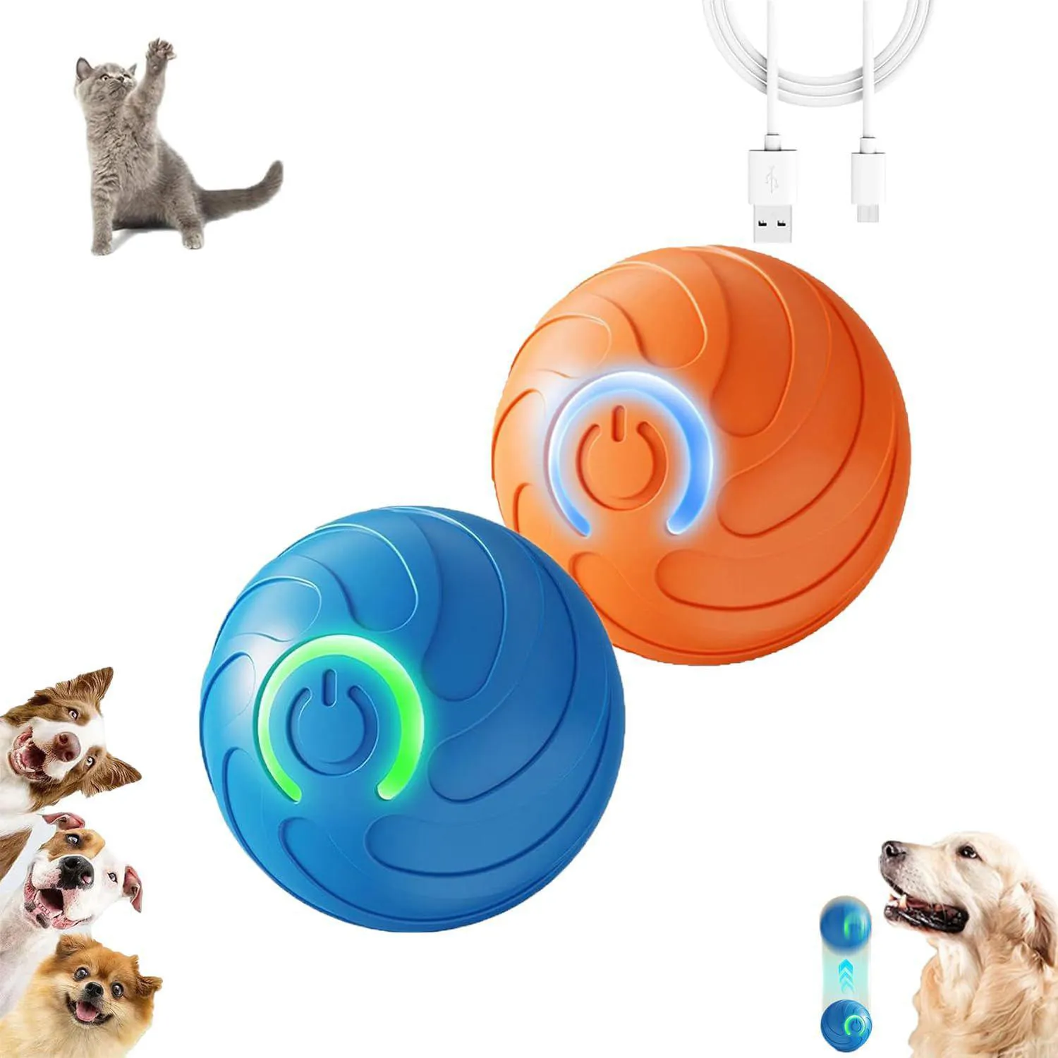 Pelotas Interactivas Para Perros Con Rebote Automático Y Luz LED Recargables