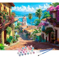 Kit de Pintura por Números para Adultos Pueblo Costero 16x20