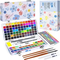 Juego de Acuarelas Lavables con 4 Pinceles Portátil y Estuche Colorido