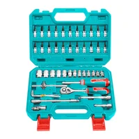 Juego de Copas y Puntas 46 Piezas Cuadrante 1/4" + Ratchet + Accesorios en Estuche Total Tools THT141462