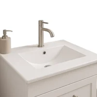 Combo Lavamanos Placa De 50X46 Cm Blanco+Grifería Agua Fria Acero Inox +Desague Push