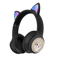 Audífonos Orejas de Gato Bluetooth Recargables Luz LED Akz01 Negro