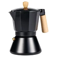 Cafetera Moka Italiana Negra Mango Madera Clara 6 Tazas