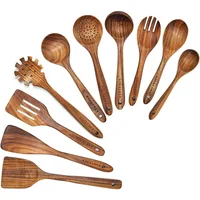 Cucharas de Madera para Cocina 10 Pcs Utensilios de Teak Color Natural