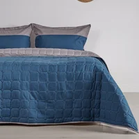 Cubrelecho Bicolor Doble Faz 150 Hilos Poli Gris Azul Queen