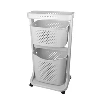 Multiestante con Cesta Media-Grande Móvil con Ruedas 2 Niveles Gris