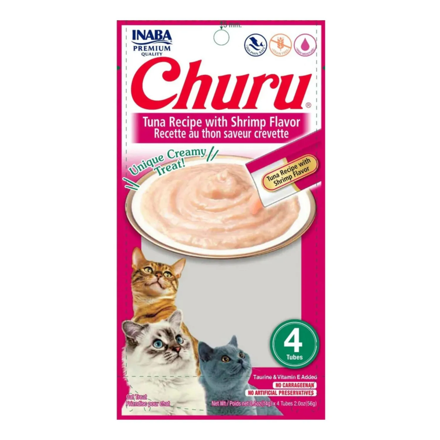 Snack cremoso para gato churu atún con camarón 4 unidades 14gr
