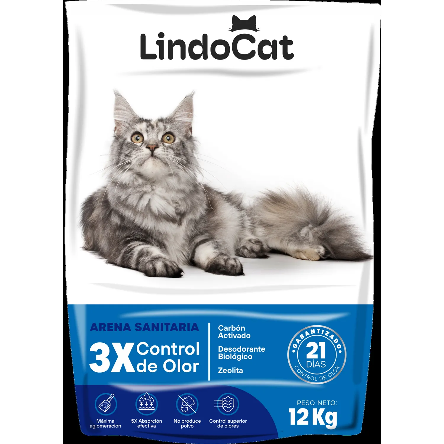 Arena sanitaria para gato lindo cat control de olor 12kg