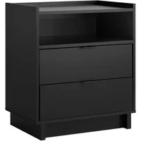 Mesa de Noche Moderna Negra con Cajones y Estante Abierto