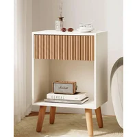 Mesa de Noche Moderna Blanca con Cajón y Estante de Madera