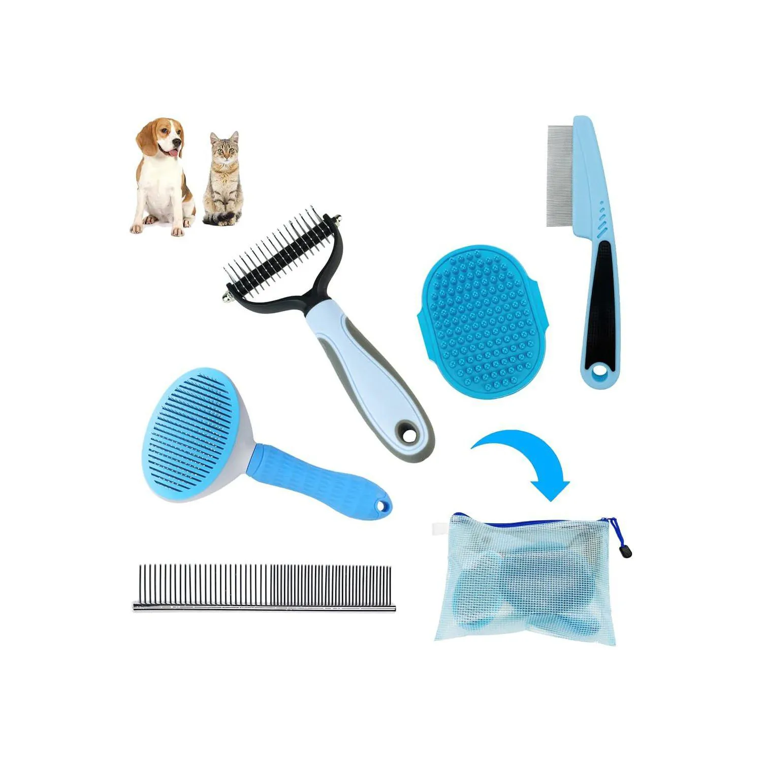 Kit De Aseo Para Perros Con Cepillos Y Peines Para Cuidado Completo