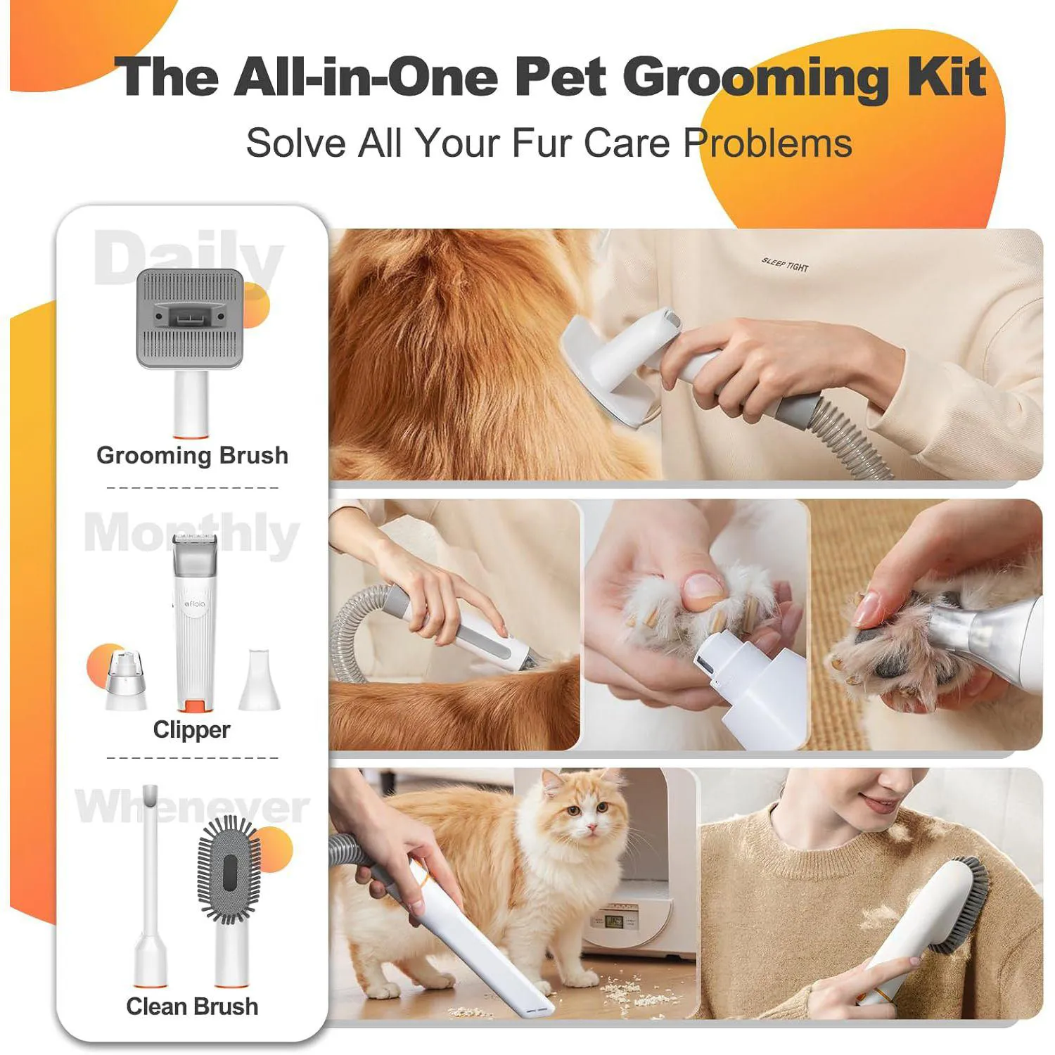 Kit De Aseo Para Perros Con Aspiradora De Pelo Bajo Ruido Y 6 Accesorios