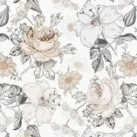Papel Adhesivo Floral Blanco y Beige para Decoración Vintage Moderna