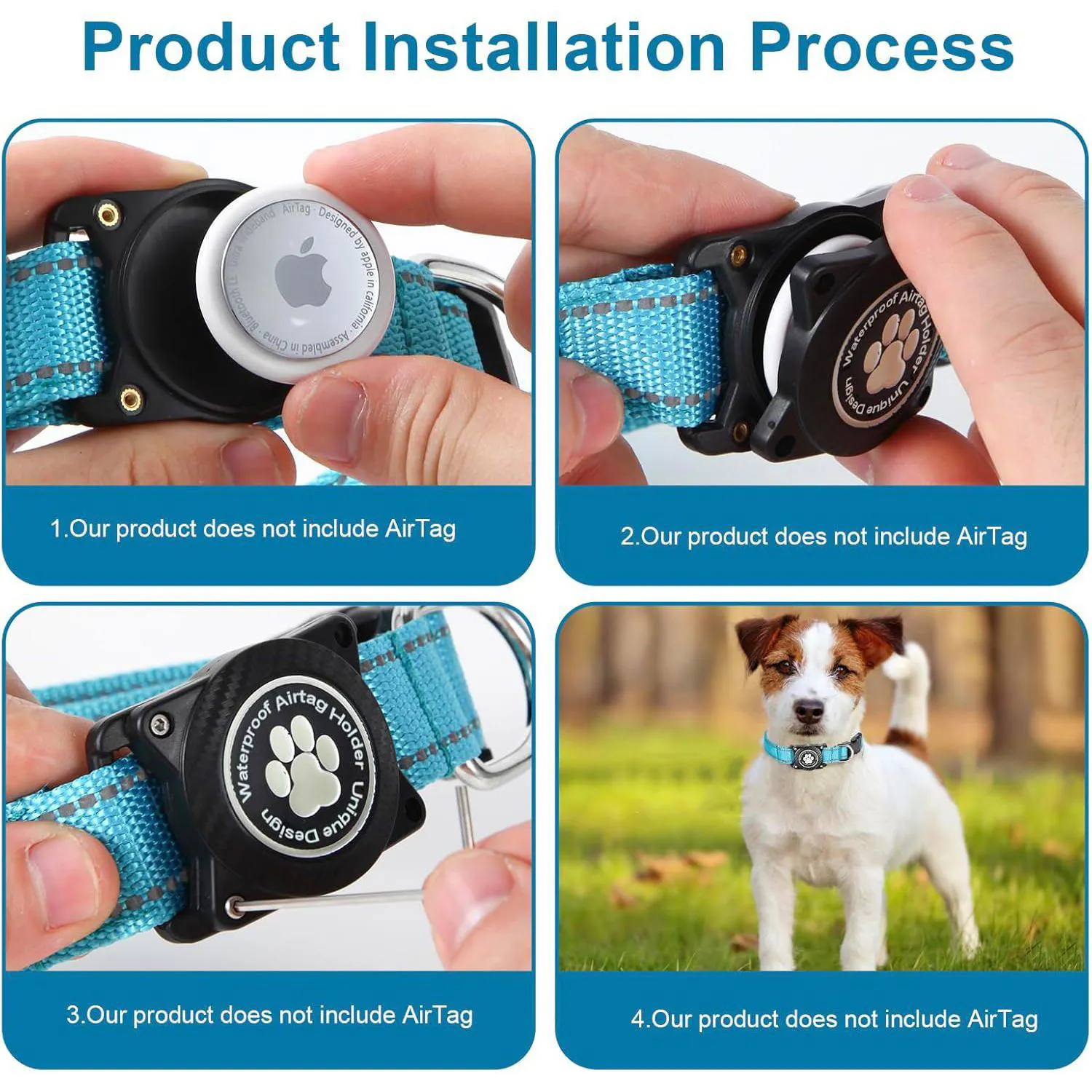 Collar Para Perro Grande Azul Reflectante Impermeable Con Soporte Para Apple Airtag 5
