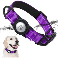 Collar Para Perro Grande Púrpura Reflectante Impermeable Con Soporte Para Apple Airtag