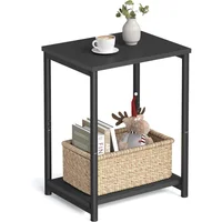 Mesa de Noche Rectangular con Estante Inferior para Sala Dormitorio u Oficina