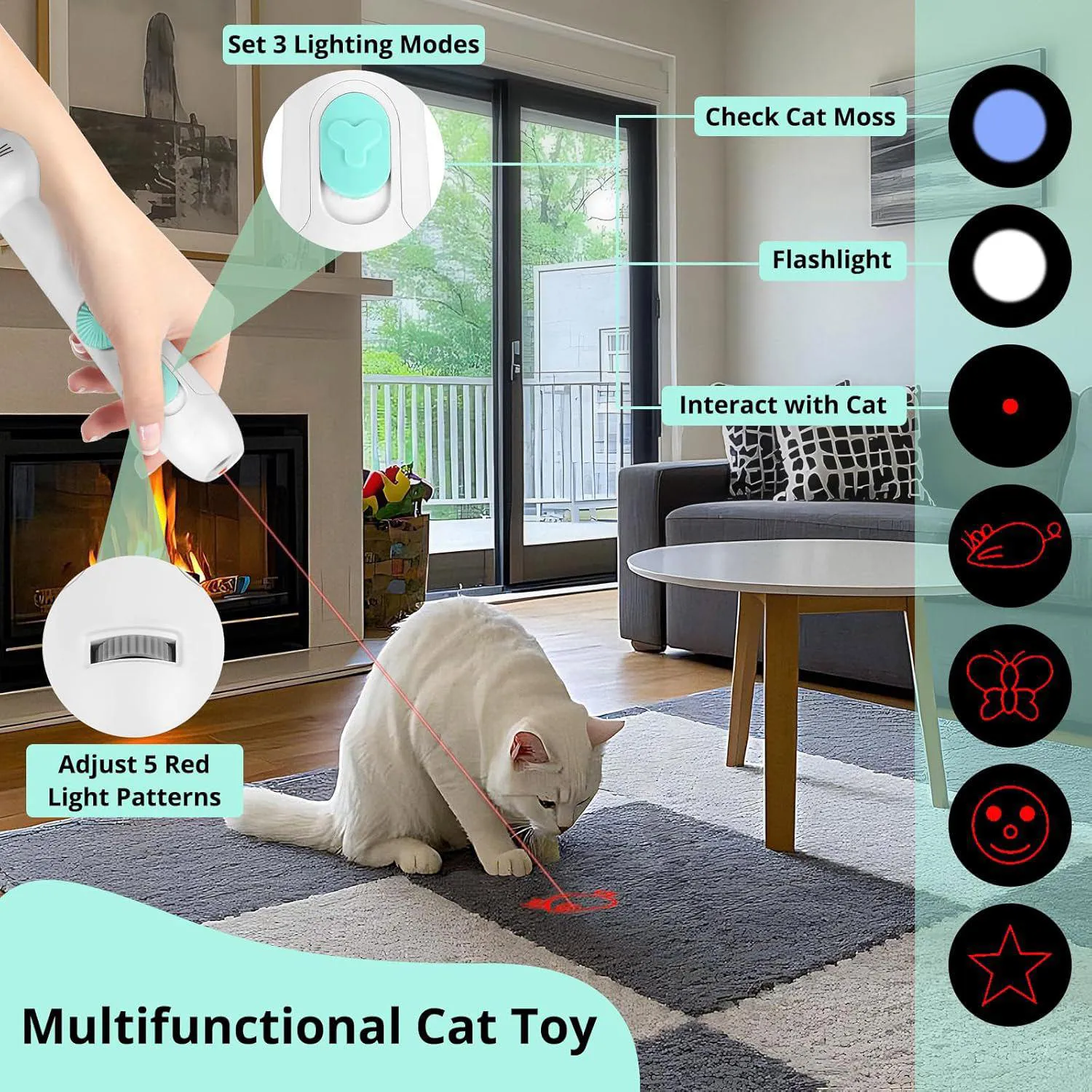 Juguete Interactivo Recargable para Gatos con Luz y Varilla Extensible 3