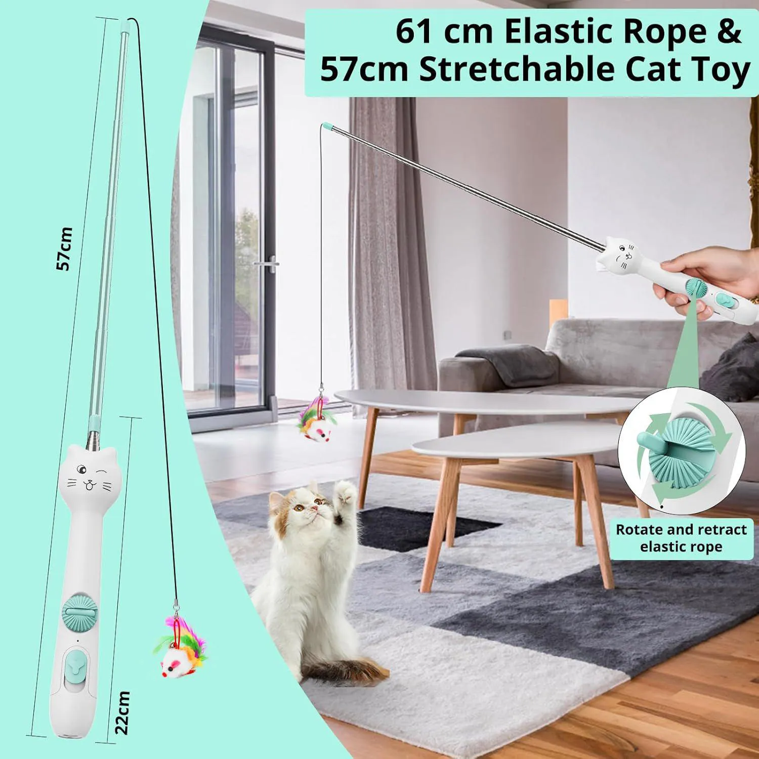 Juguete Interactivo Recargable para Gatos con Luz y Varilla Extensible 4