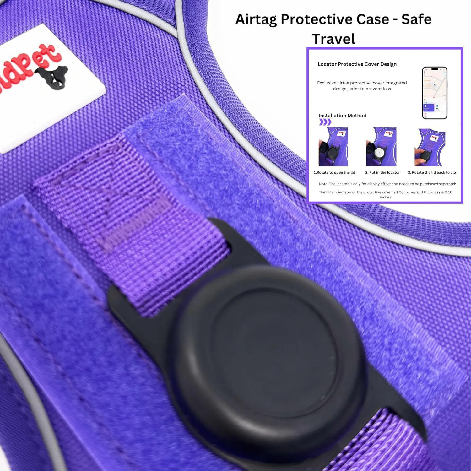 Arnés Púrpura Para Perro Pequeño Con Soporte Para Apple Airtag Y Correa Reflectante
