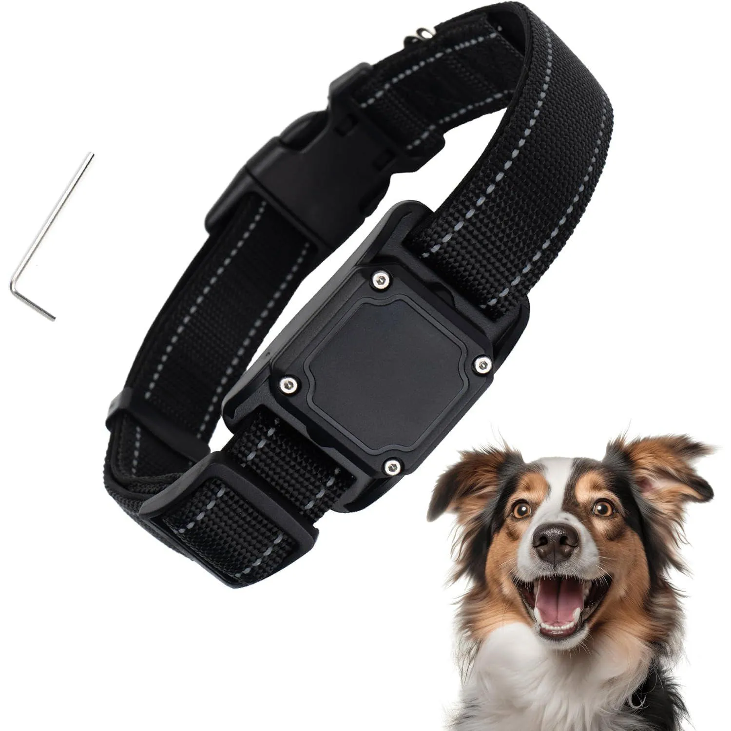 Collar Negro Para Perro Impermeable Reflectante Con Soporte Para Apple Airtag Petsplicity