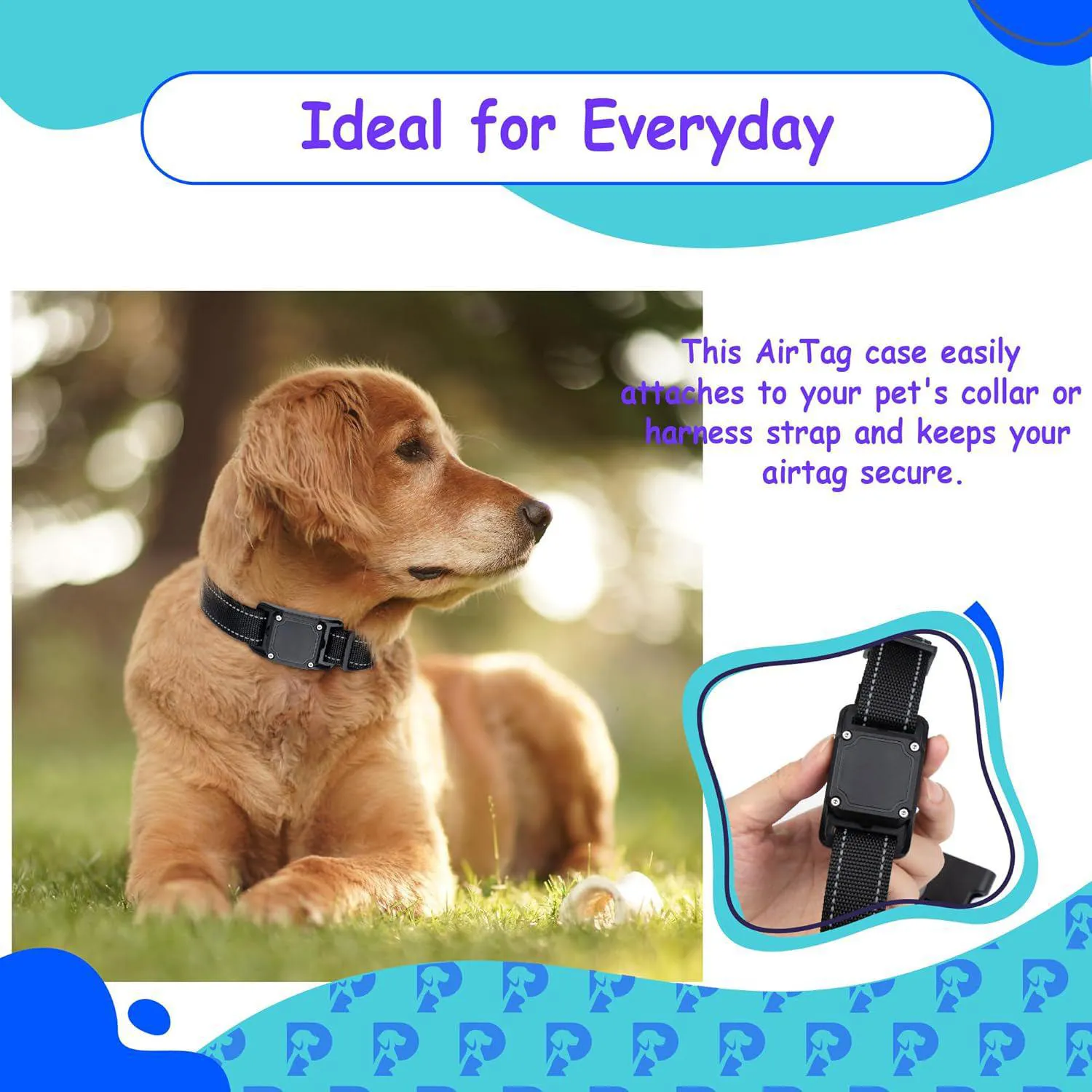 Collar Negro Para Perro Impermeable Reflectante Con Soporte Para Apple Airtag Petsplicity