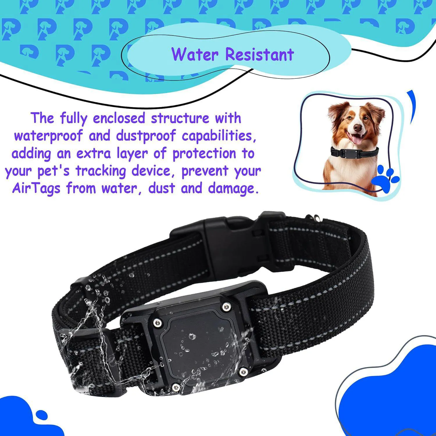 Collar Negro Para Perro Impermeable Reflectante Con Soporte Para Apple Airtag Petsplicity 4