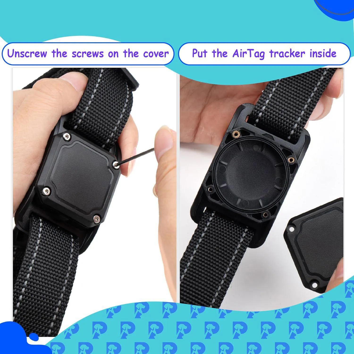 Collar Negro Para Perro Impermeable Reflectante Con Soporte Para Apple Airtag Petsplicity 5
