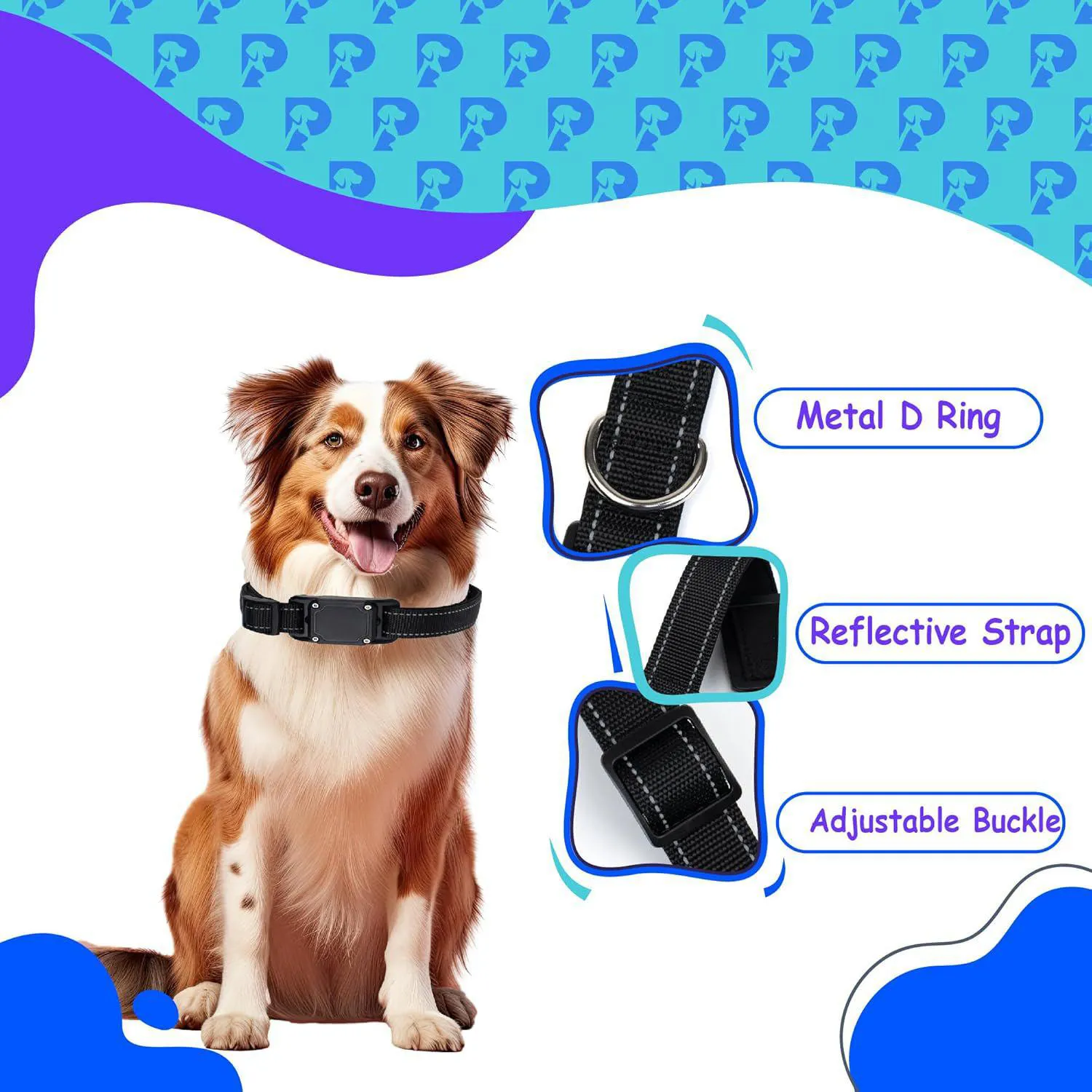 Collar Negro Para Perro Impermeable Reflectante Con Soporte Para Apple Airtag Petsplicity 6