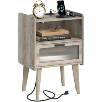 Mesa de Noche con Estación de Carga y Almacenamiento para Dormitorio Moderno