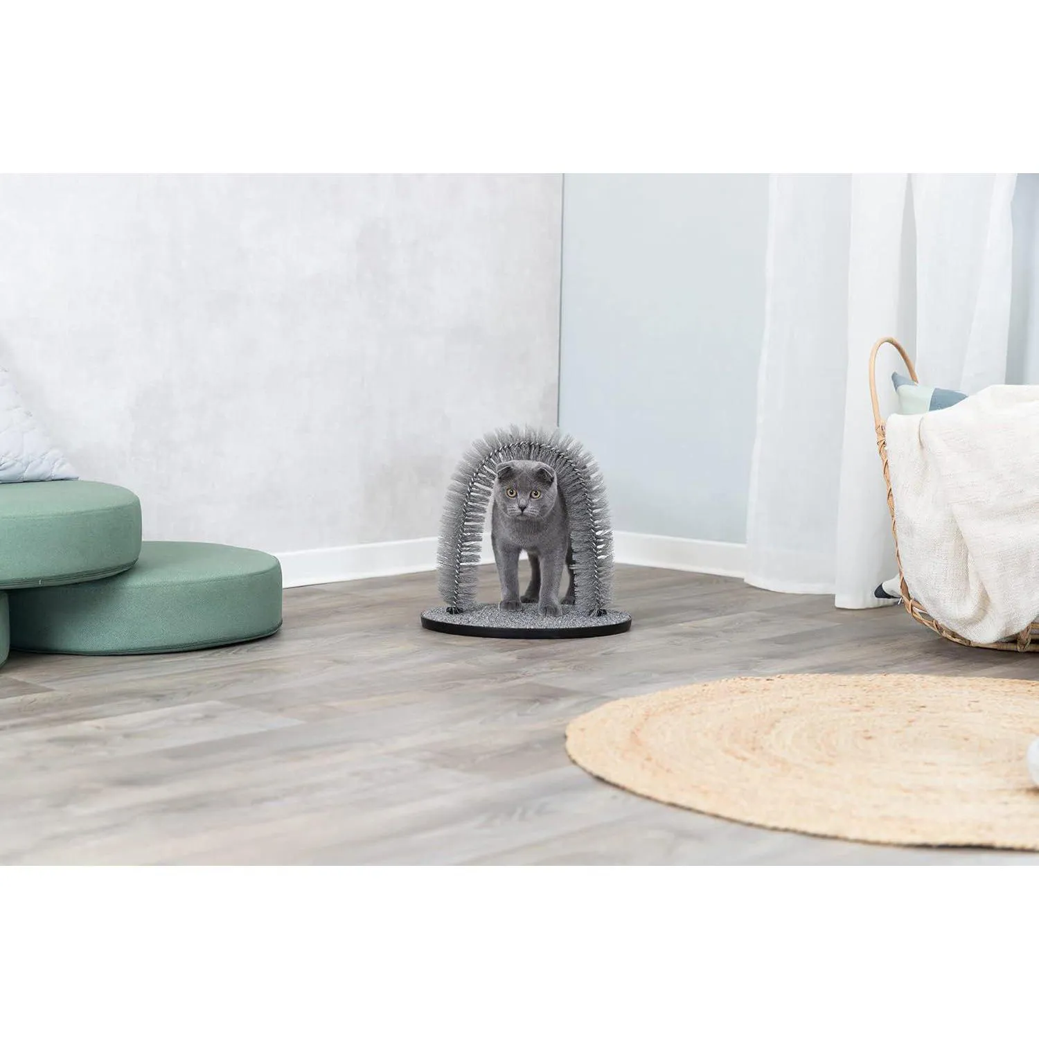 Masajeador Para Gatos Con Arco De Autoaseo Y Base Rascadora De Alfombra 4