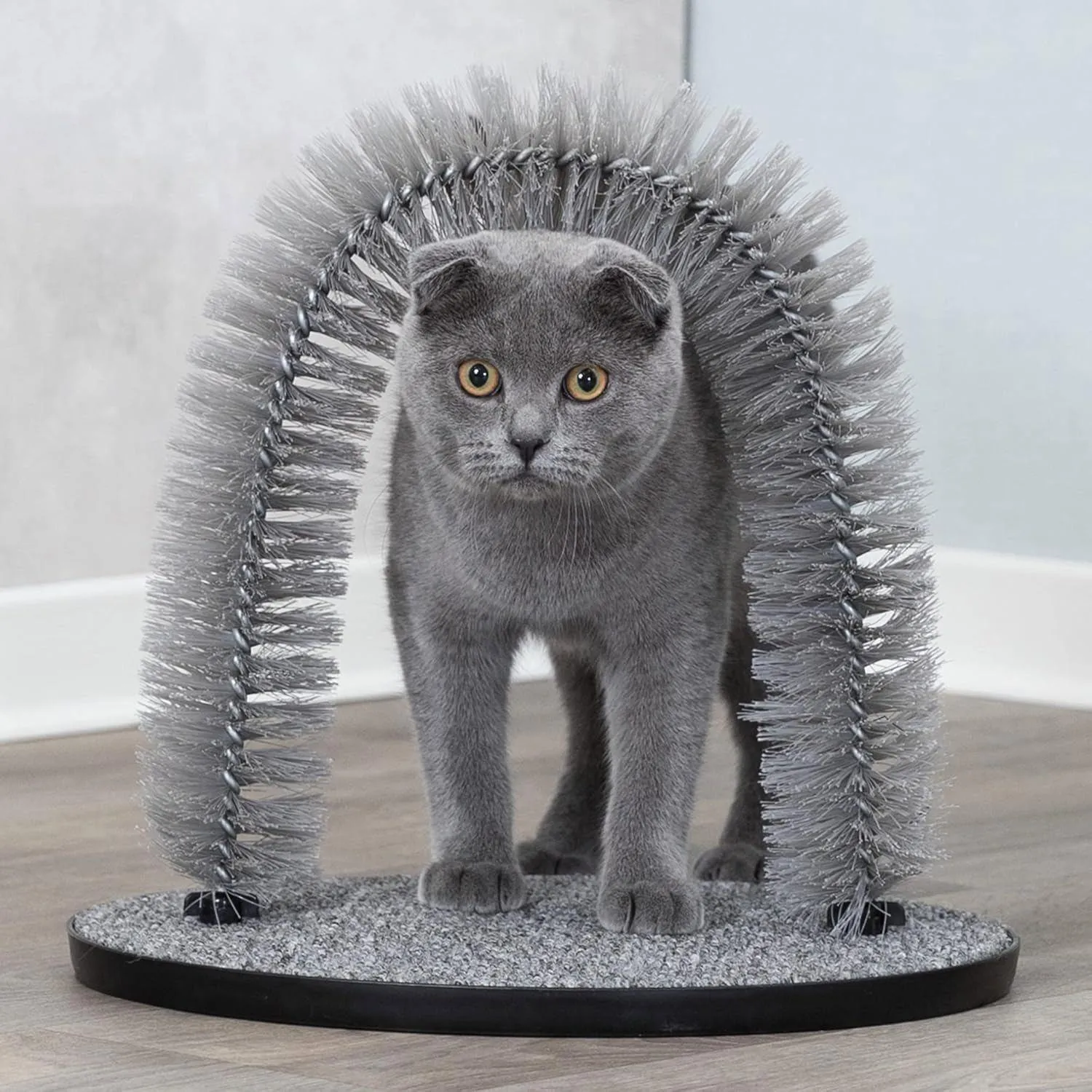 Masajeador Para Gatos Con Arco De Autoaseo Y Base Rascadora De Alfombra 6