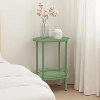 Mesa de Noche Redonda Verde con Estantes para Espacios Pequeños