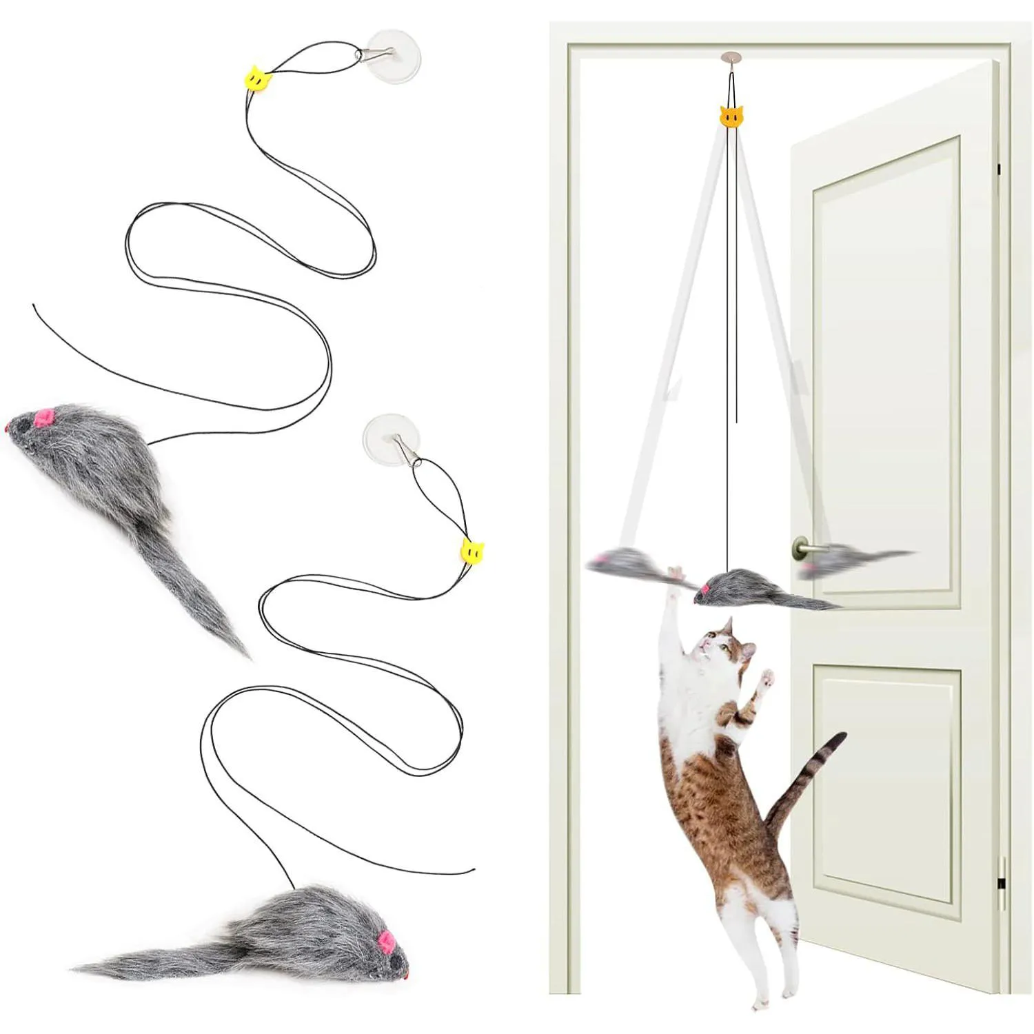 Juguetes Colgantes para Gato con Ratón y Cuerda Elástica para Ejercicio Activo