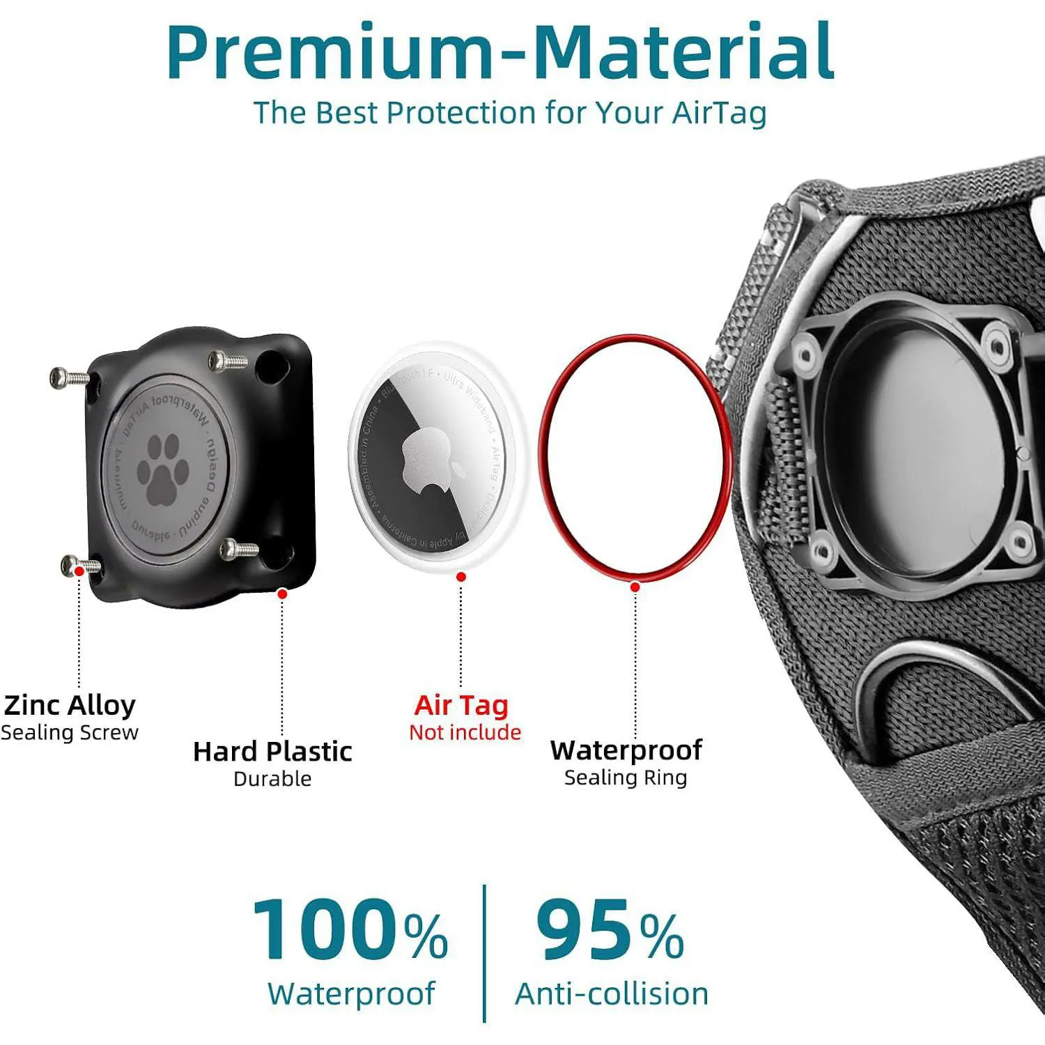 Arnés Para Perro Pequeño Negro Impermeable Con Soporte Para Apple Airtag Furrigo 3