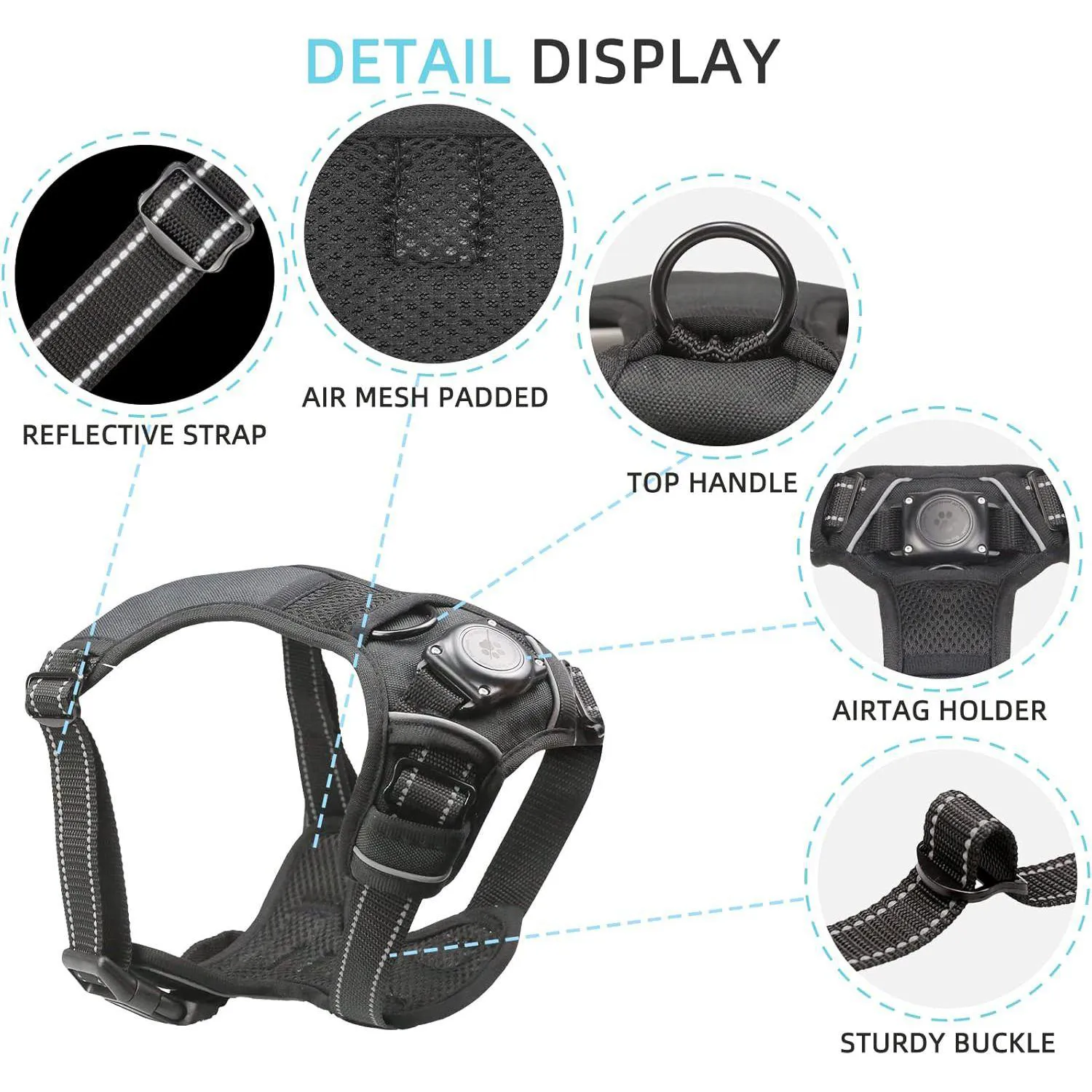 Arnés Para Perro Pequeño Negro Impermeable Con Soporte Para Apple Airtag Furrigo 6