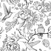 Papel Decorativo Autoadhesivo Floral Vintage en Blanco y Negro con Diseño Natural