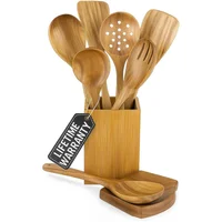 Juego de 8 Cucharas de Madera de Acacia Antideslizantes para Cocina