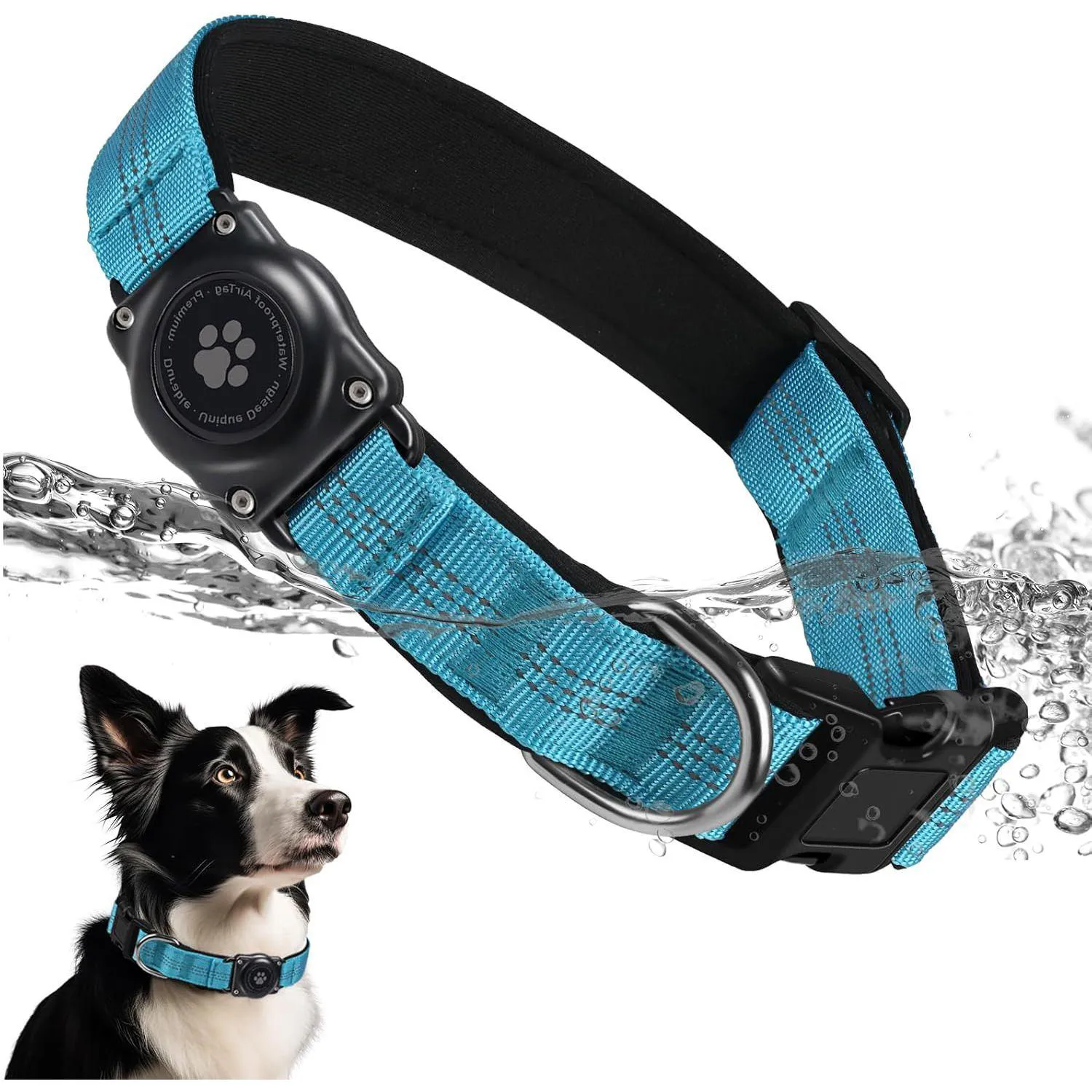 Collar Azul Para Perro Mediano Impermeable Reflectante Con Soporte Para Apple Airtag Furrig