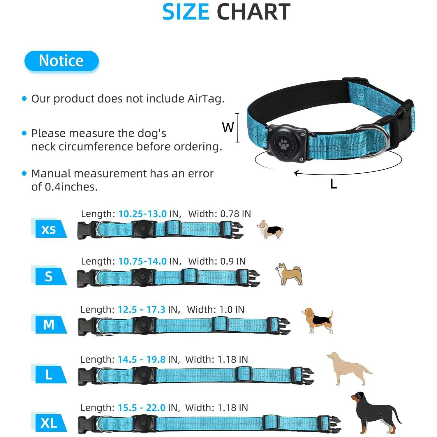 Collar Azul Para Perro Mediano Impermeable Reflectante Con Soporte Para Apple Airtag Furrig 6