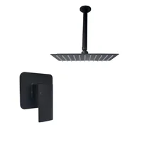 Kit Grifería Ducha Miness Negro +Regadera 25Cm+Brazo Techo
